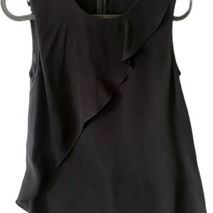 Theory Black Asymmetrical Ruffled Tank Top